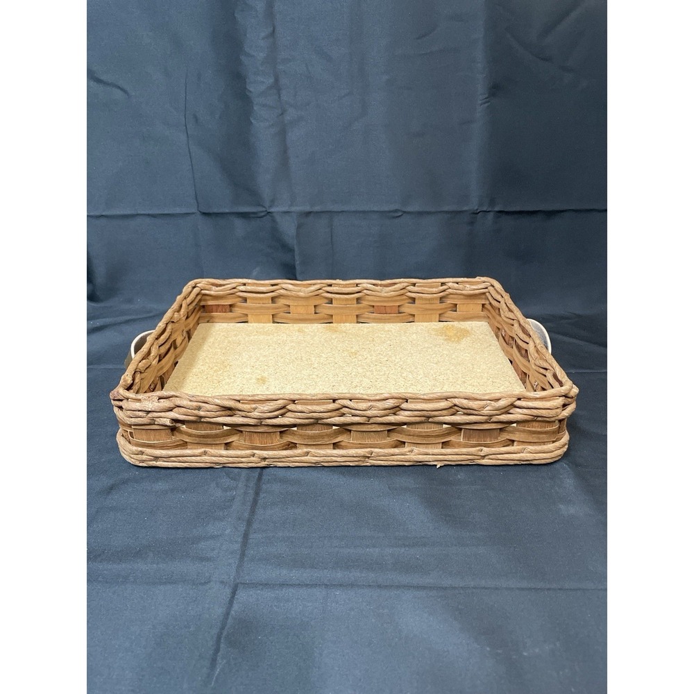 Vintage Corning Rectangular Wicker Basket Pyrex Casserole Plate Dish #233N 14.5"